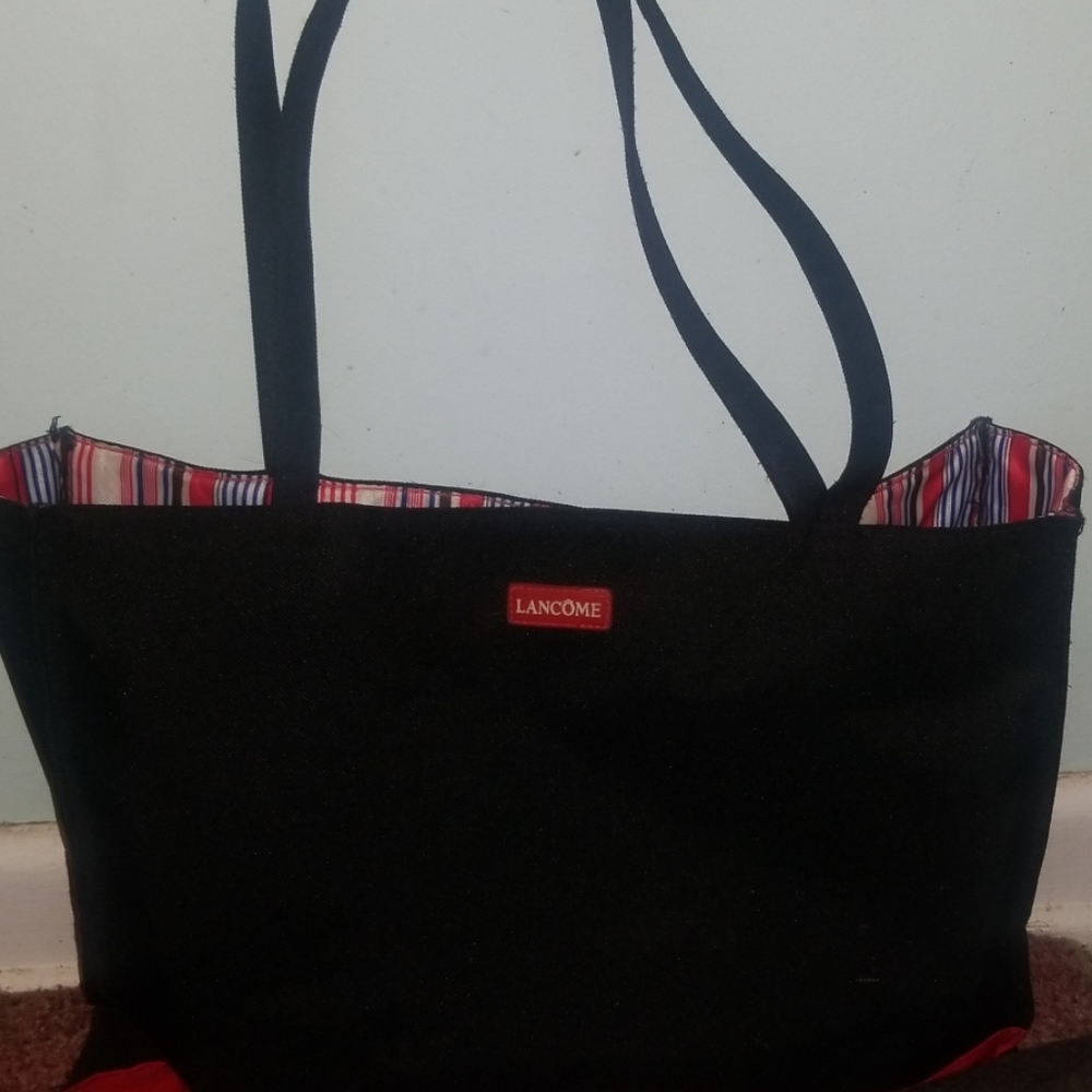 Lancomé Black/Red Outside MultiStriped Inside Tote